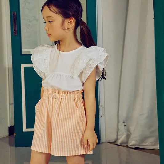 Sunny High-Waist Pleated Striped Pull-On Shorts